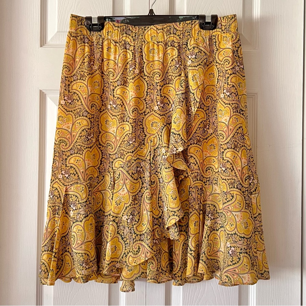 Loft Paisley Midi Ruffle Skirt